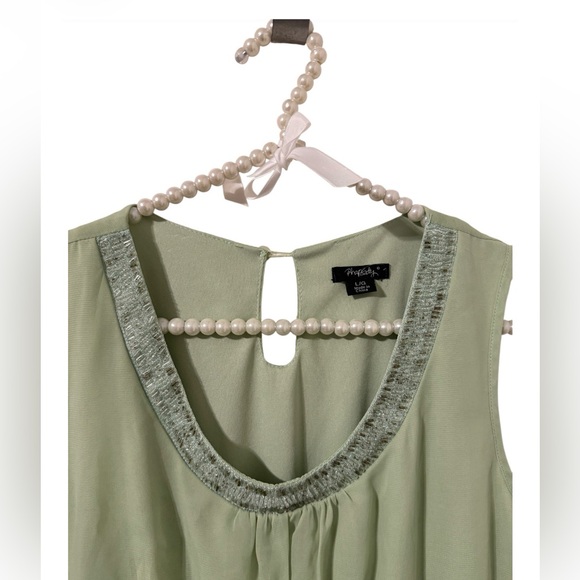 Rhapsody Sleeveless Olive Green Beaded Neckline Dress - Picture 3 of 3